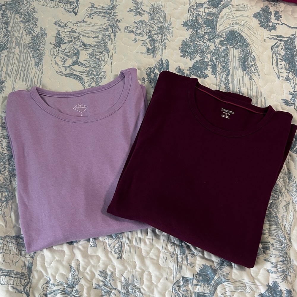 St. John's Bay Long Sleeve Classic Tees in Lavender and Maroon Set of 2